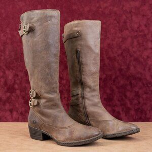 Born Women Albi Brown Leather Western Buckle Fashion Knee Boots sz 9.5
